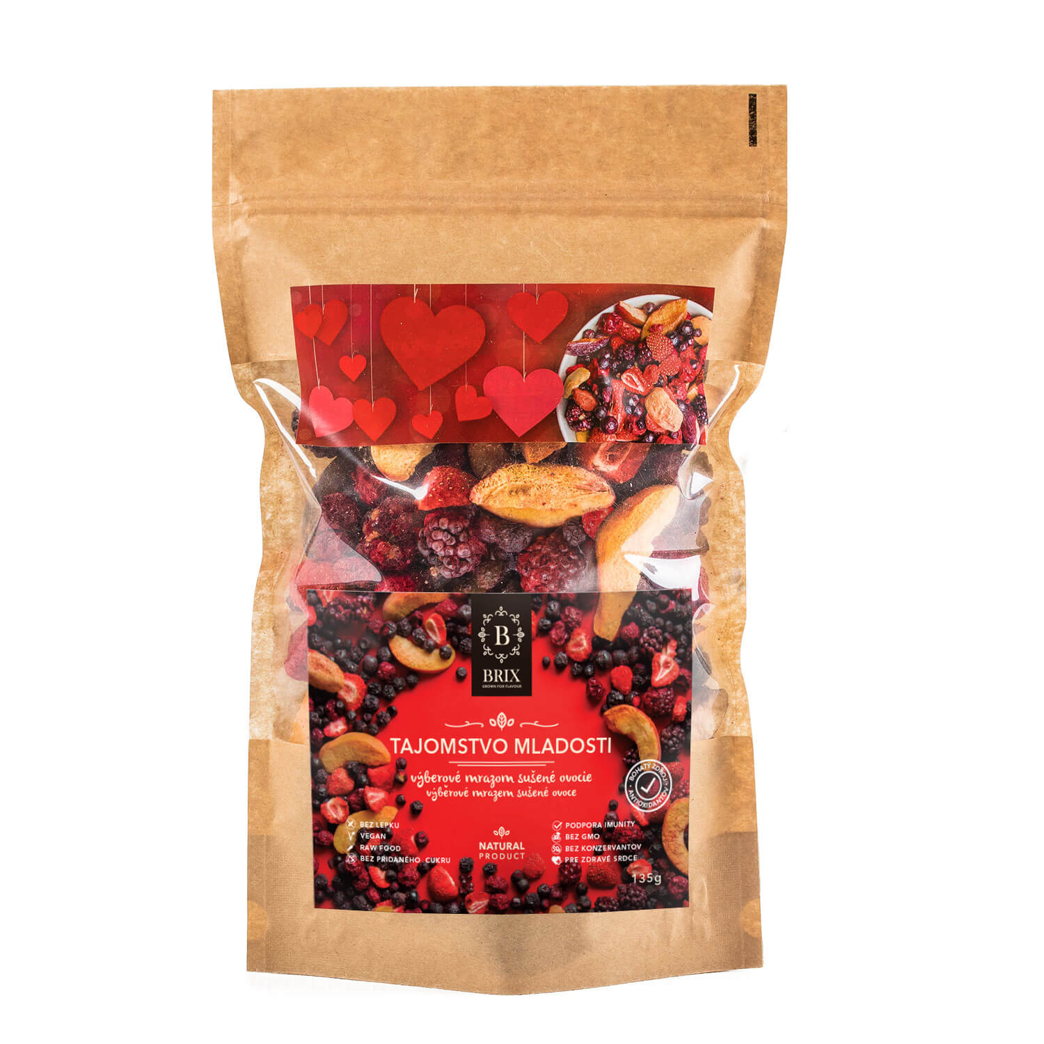 BRIX Tajomstvo mladosti - mrazom sušený mix 5 druhov ovocia a arónie (višňa, černica, marhuľa, jahoda, čučoriedka) 135 g