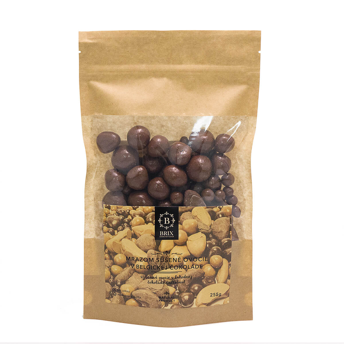 BRIX Mrazom sušený mix ovocia v mliečnej čokoláde (jahoda, malina, marhuľa, čučoriedka) 255 g