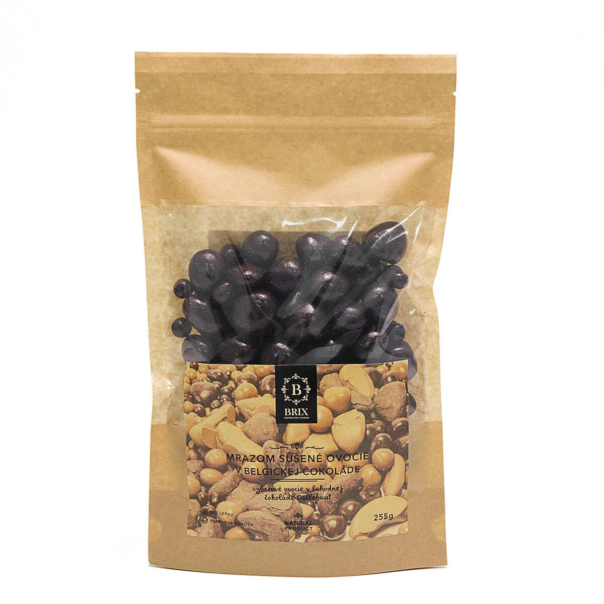 BRIX Mrazom sušený mix ovocia v horkej čokoláde (jahoda, malina, marhuľa) 255 g