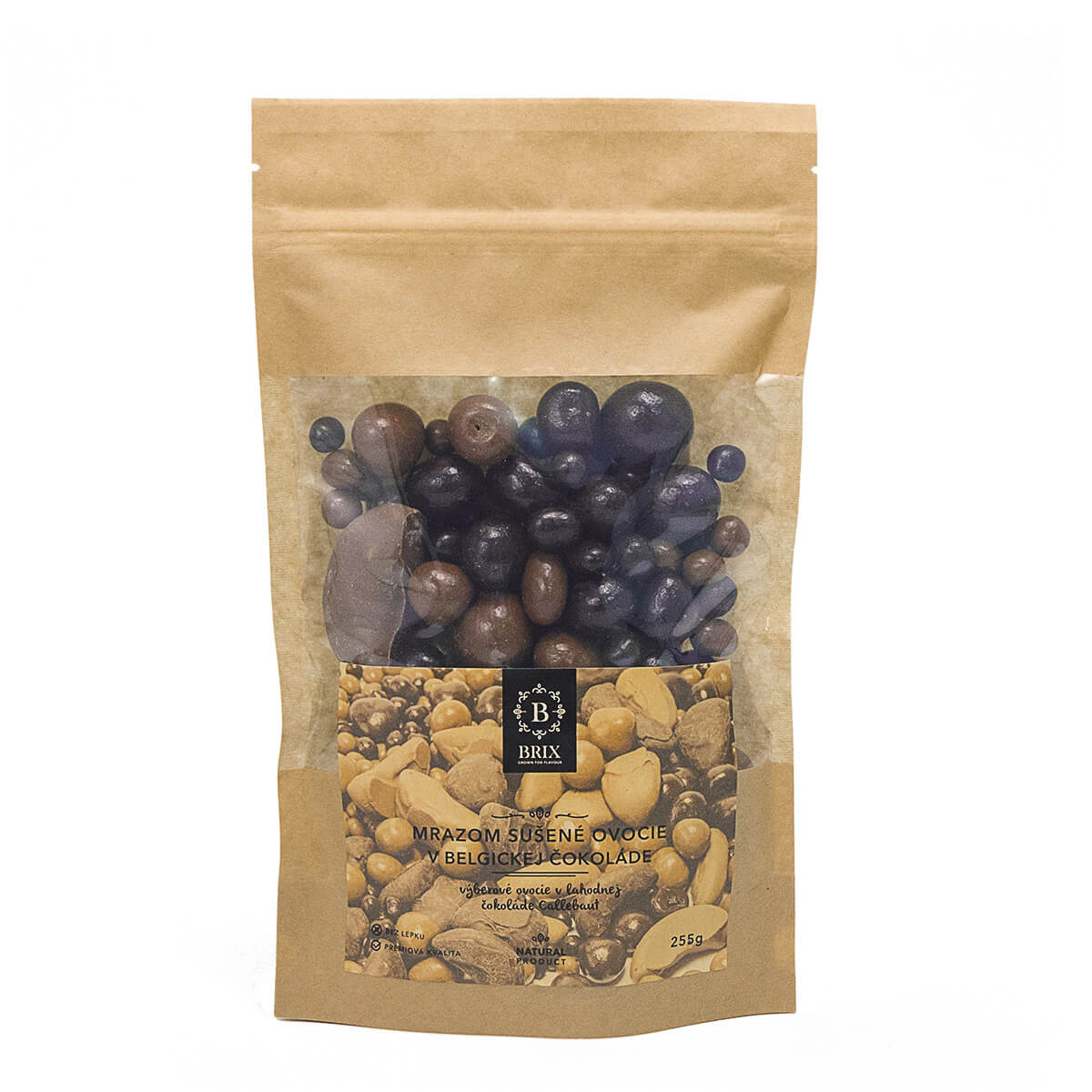BRIX Mrazom sušený mix ovocia v mliečnej a horkej čokoláde (jahoda, malina, marhuľa, čučoriedka) 255 g
