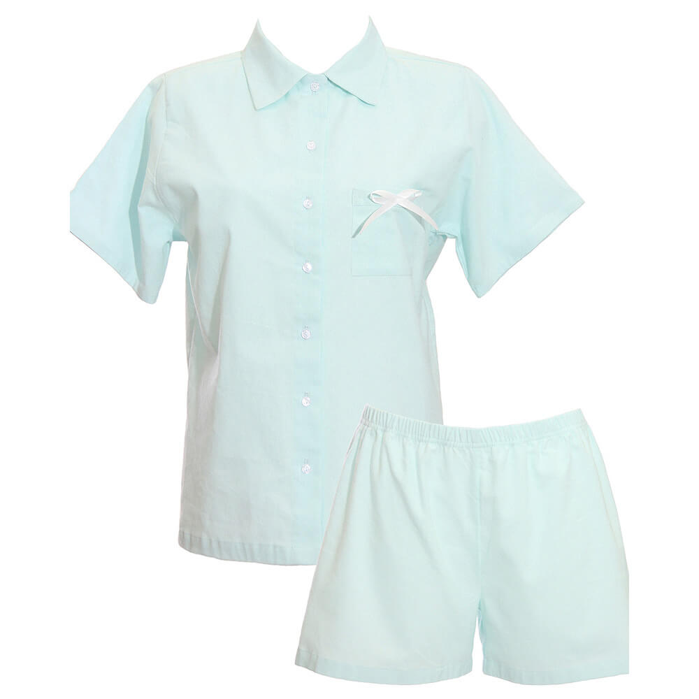 Dámske pyžamo Lotus bio bavlna a flanel (košeľa s krátkym rukávom a šortky) - svetlomodrá, veľkosť S