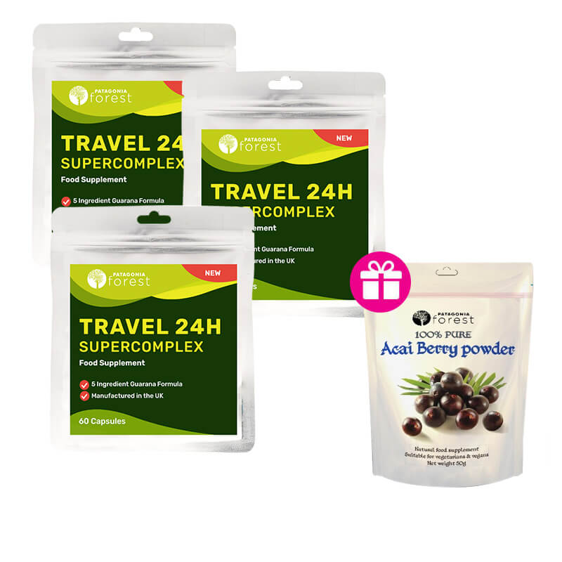 Patagonia Forest: 3x Travel 24H Supercomplex 60 tabliet + 1x 100g Acai prášok GRÁTIS