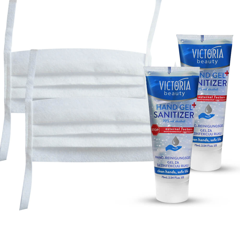2x ochranné rúško biele +  2x dezinfekčný gél na ruky