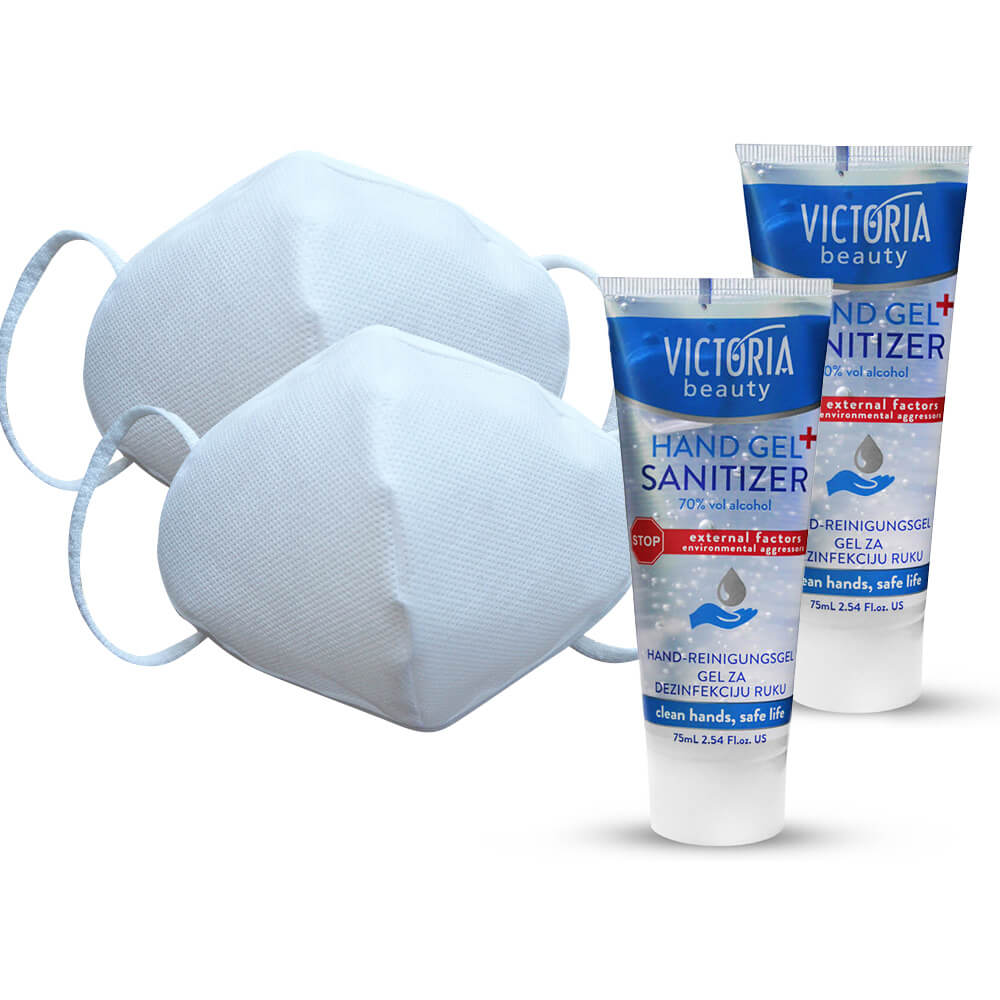 2x Ochranné rúško z filtračného polyméru biele + 2x dezinfekčný gél na ruky