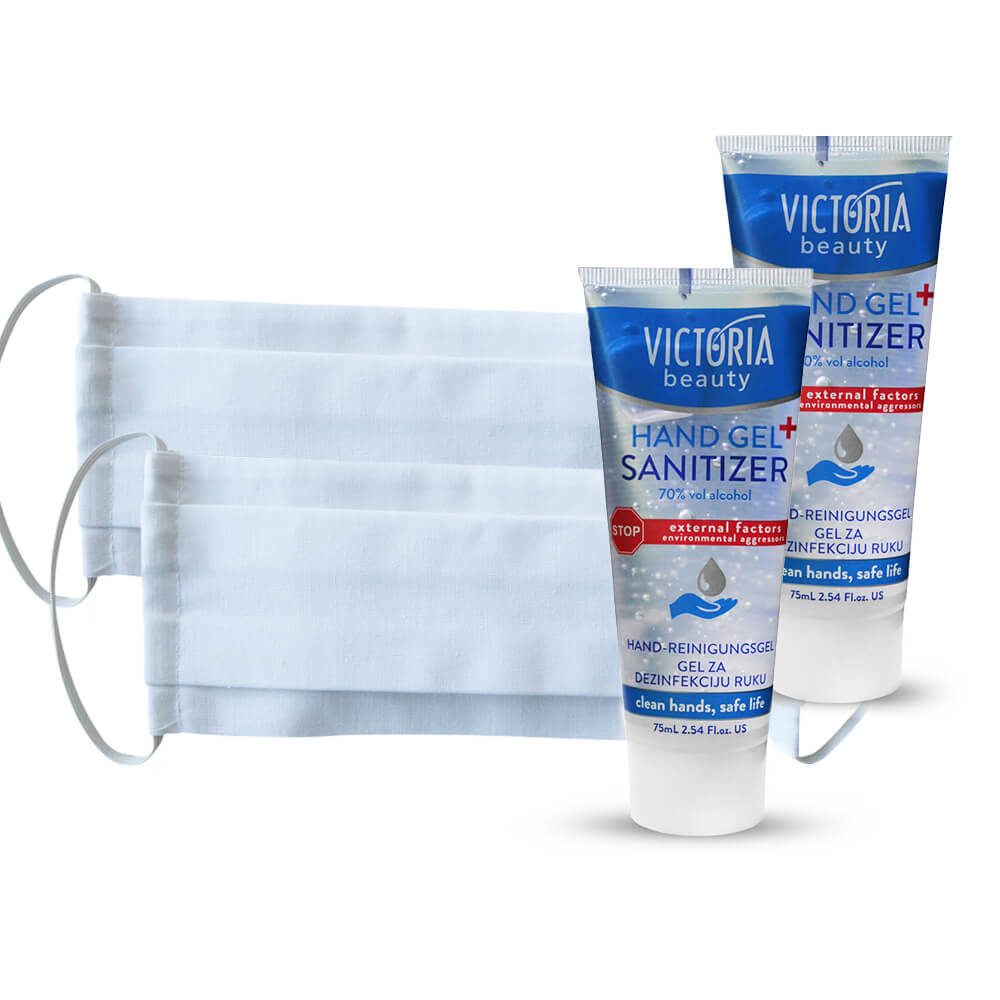 2x bavlnené rúško obdĺžnik biely + 2x dezinfekčný gél na ruky