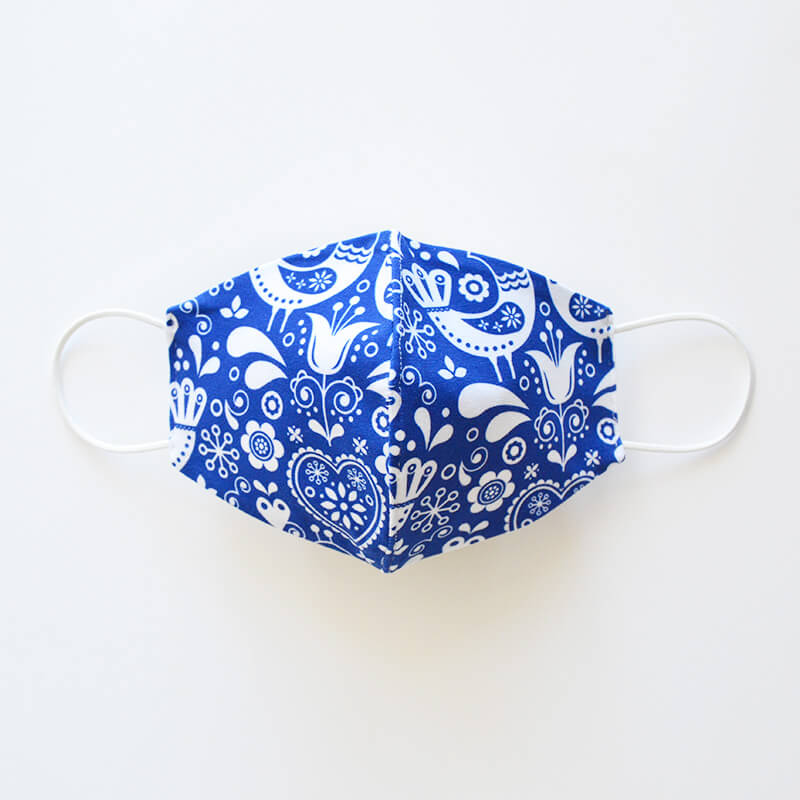 Bavlnené rúško Ľudové vtáčiky dámske - modro-biele