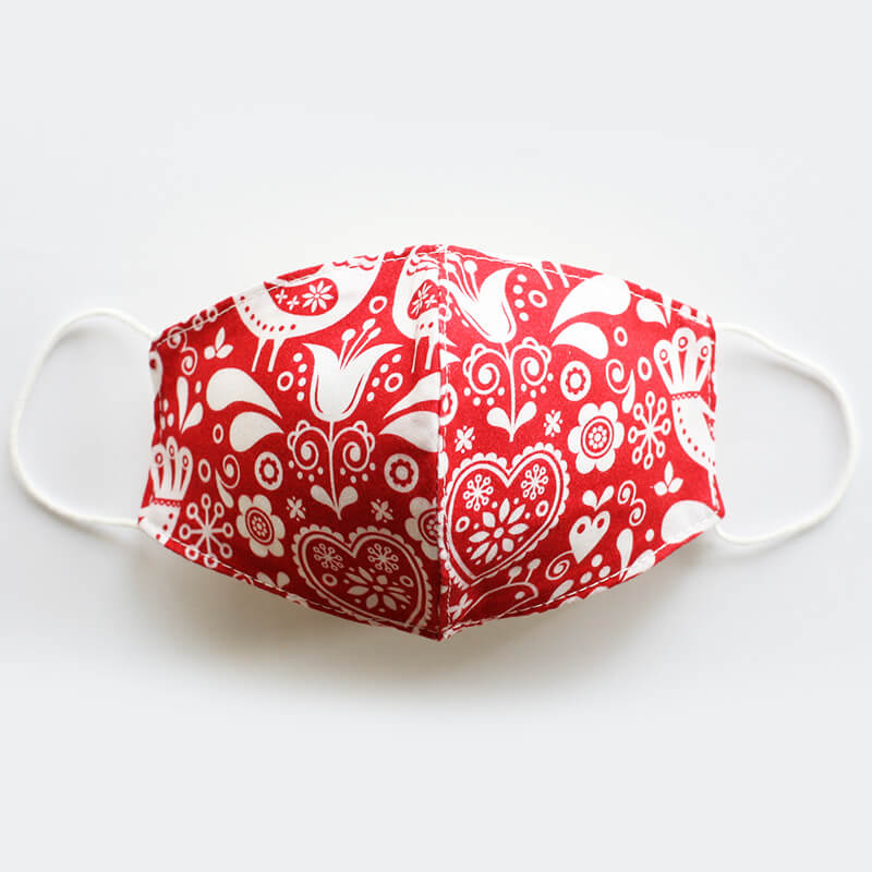 Bavlnené rúško Ľudové vtáčiky dámske - červeno-biele