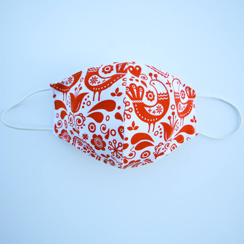 Bavlnené rúško Ľudové vtáčiky dámske - bielo-červené