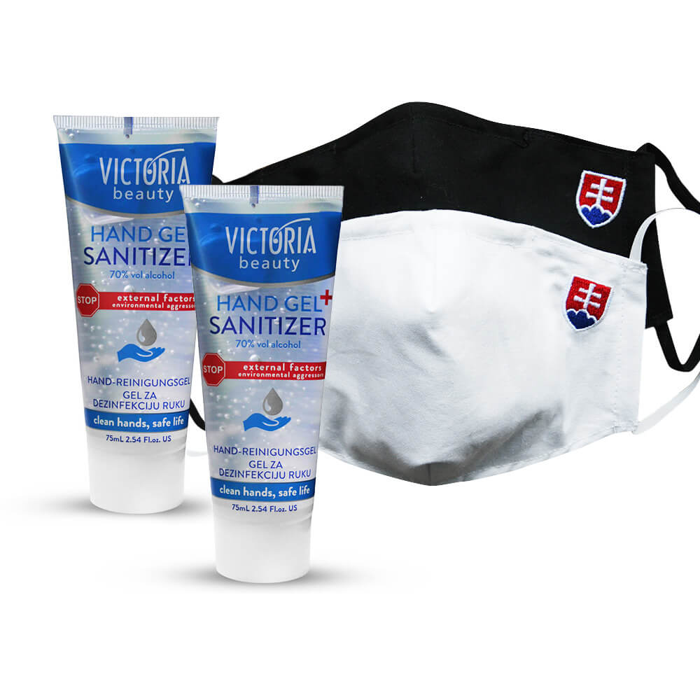 2x bavlnené rúško pre dospelého - vzor Slovensko (čierne a biele) + 2x dezinfekčný gél na ruky