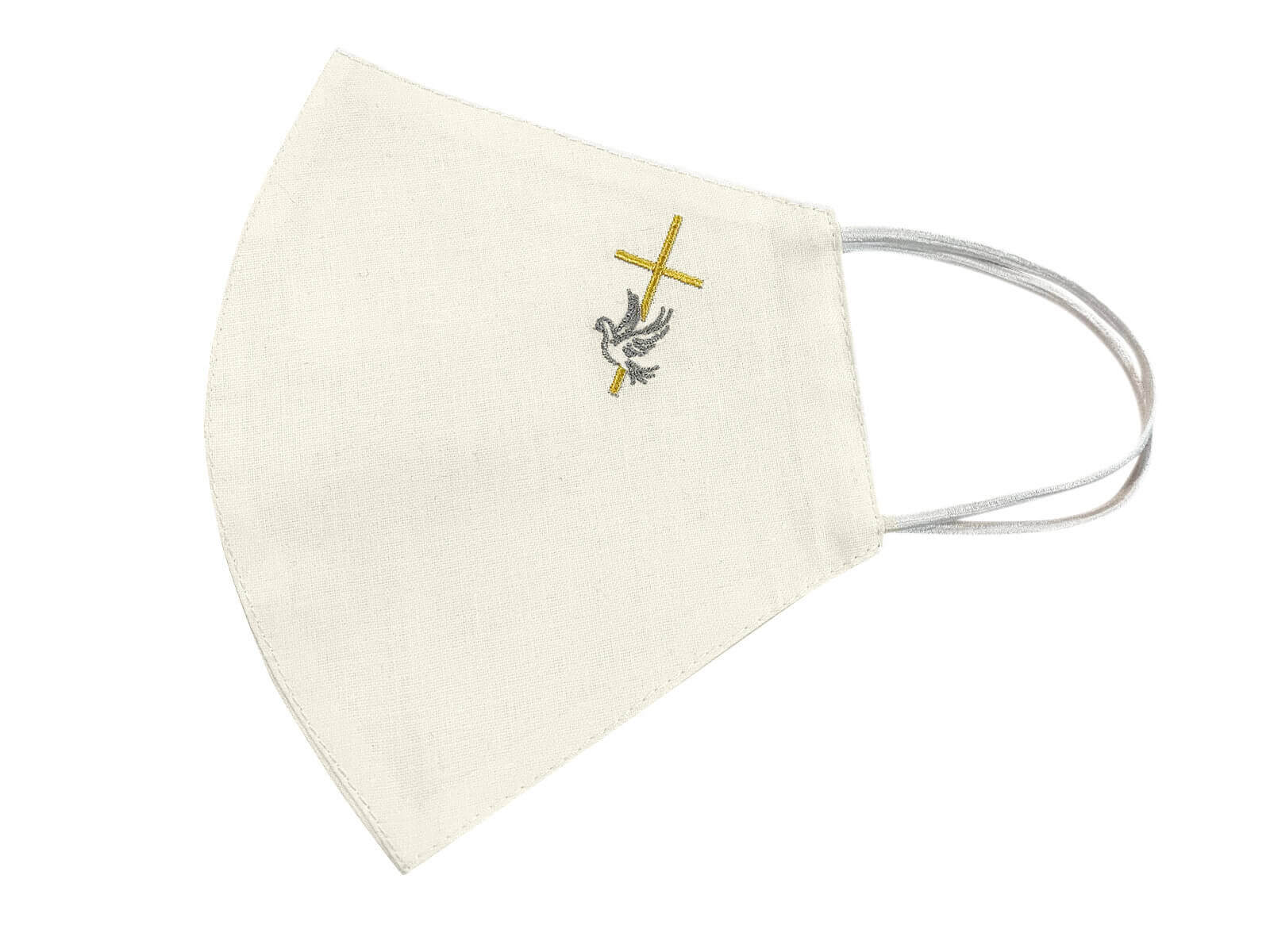 Pánske bavlnené rúško na birmovku - Kríž a holubica- krémová farba