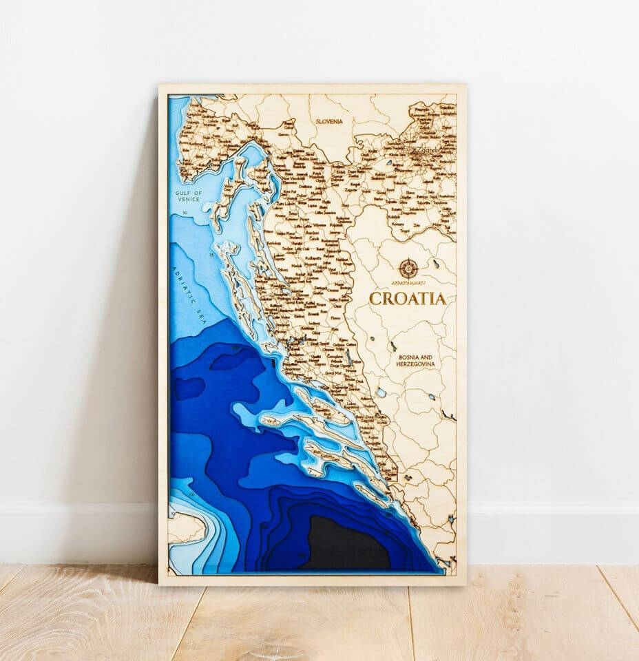 Drevená mapa Chorvátsko (rozmer 60 x 38 cm)