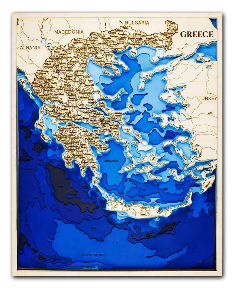 Drevená mapa Grécko (rozmer 60 x 38 cm)