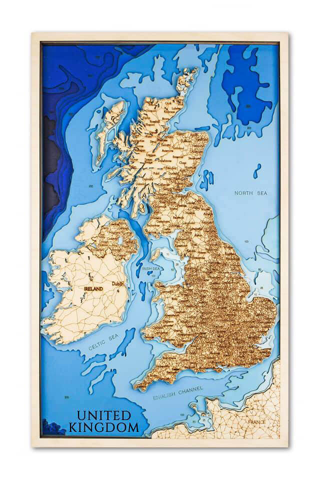 Drevená mapa Veľká Británia (rozmer 60 x 38 cm)