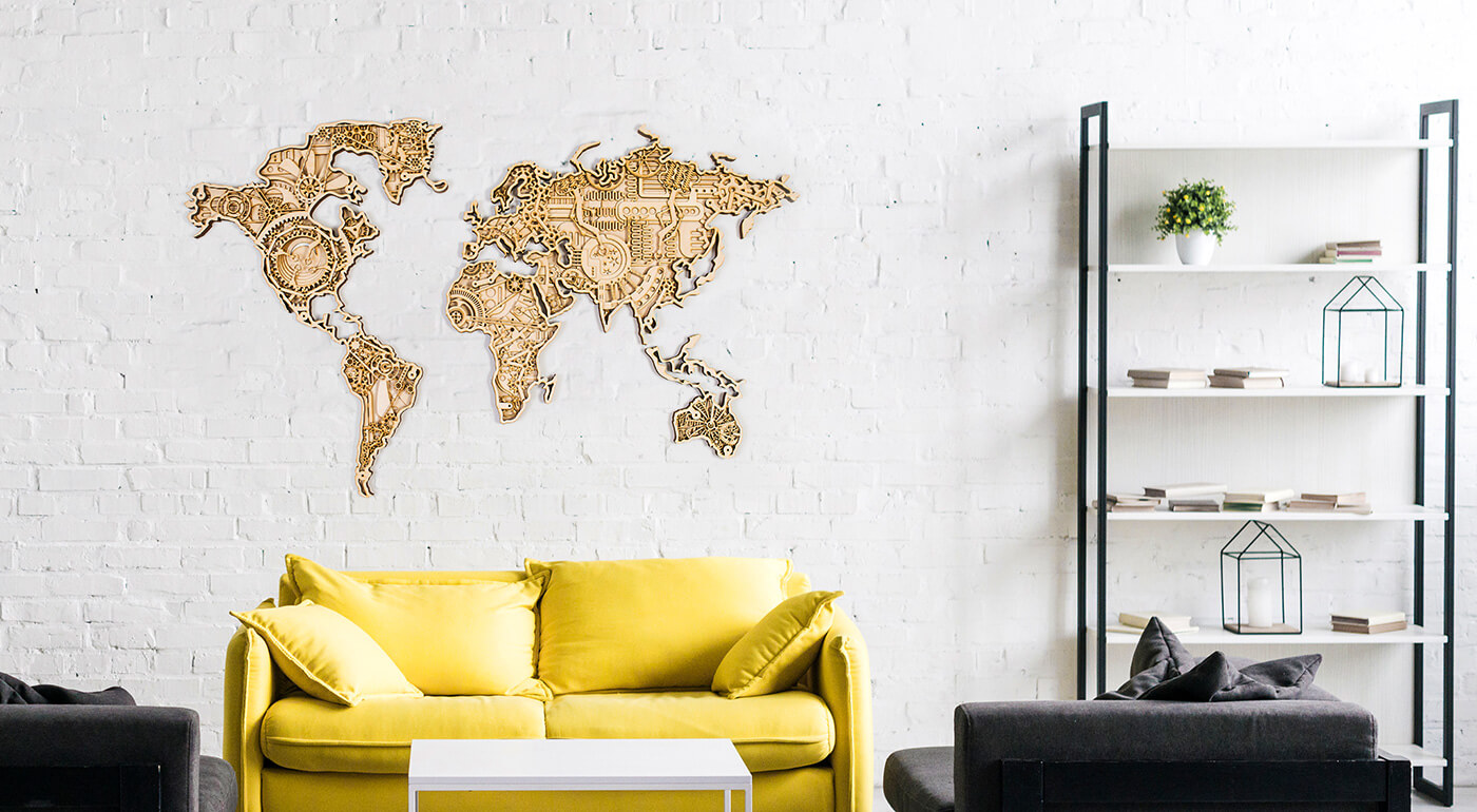 Drevená mapa sveta INDUSTRIAL