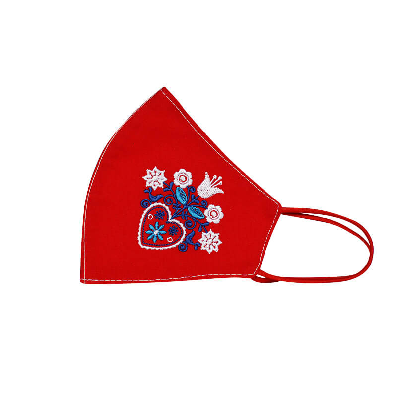 Bavlnené rúško Srdce a kvety dámske - červené