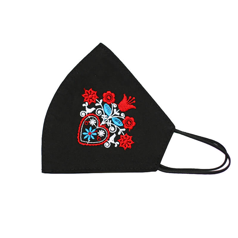 Bavlnené rúško Srdce a kvety dámske - čierne