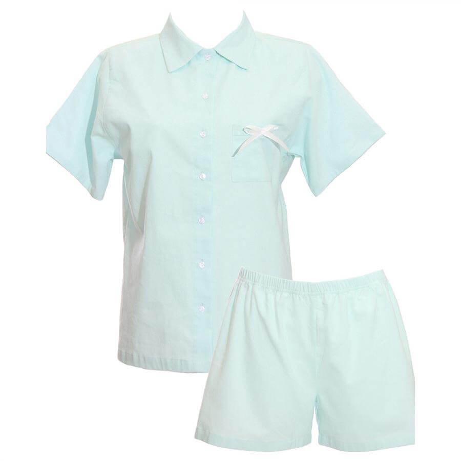 Krátke dámske pyžamo z organickej bavlny - flanelu - svetlomodré, veľkosť S