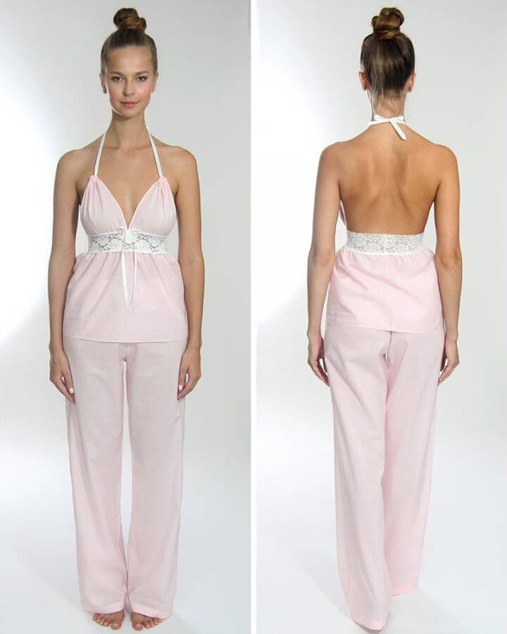 Dámske pyžamo z organickej bavlny - set (top a dlhé nohavice)- bledoružové, veľkosť S