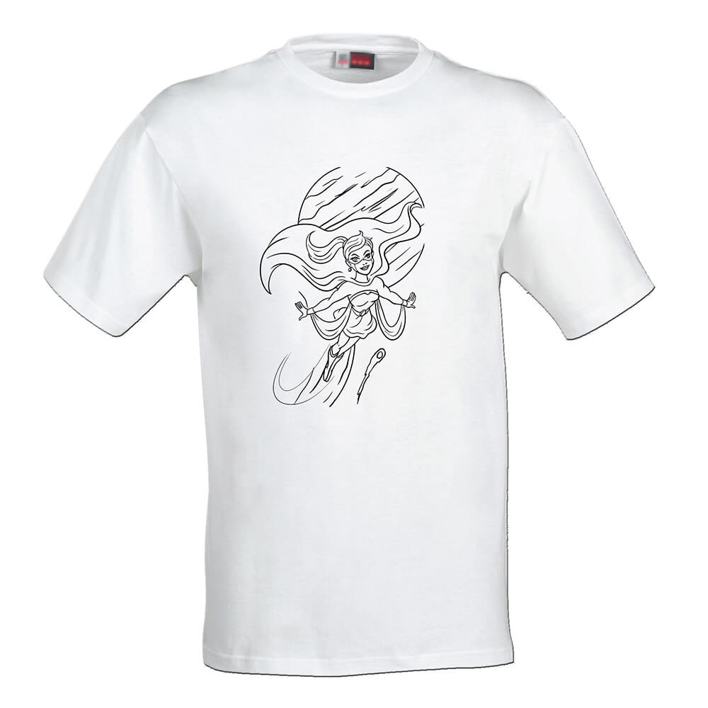 Detské tričko Omaľovánka - Lietajúca superhrdinka, veľkosť 110 (4 roky)