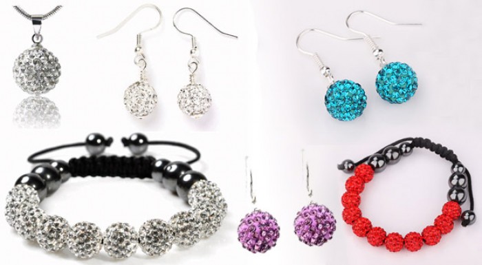 Shamballa šperky: náušnice, náramky a sety: náušnice, náramok + náhrdelník