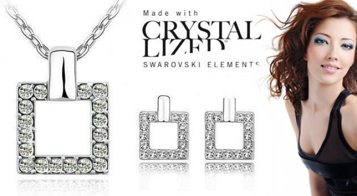 Štýlový a elegantný set šperkov - náušnice, retiazka a prívesok s krištáľmi Swarovski Elements.