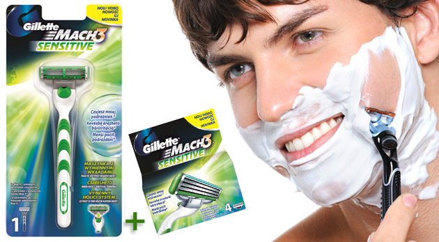 Pánsky holiaci strojček Gillette Mach3 Sensitive + 4 náhradné hlavice.