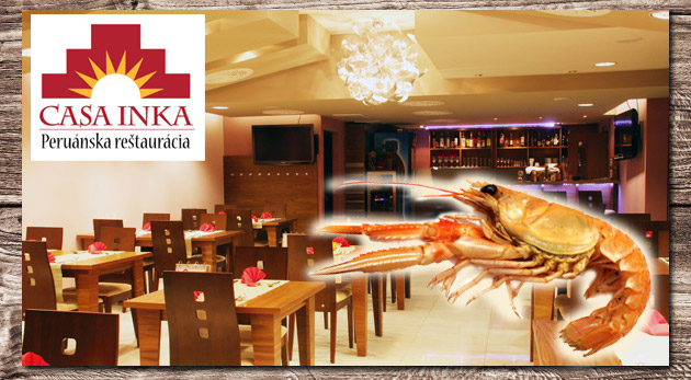 Špeciality peruánskej kuchyne - krevetová mliečna polievka a krevetová misa pre dvoch v reštaurácii Casa Inka.