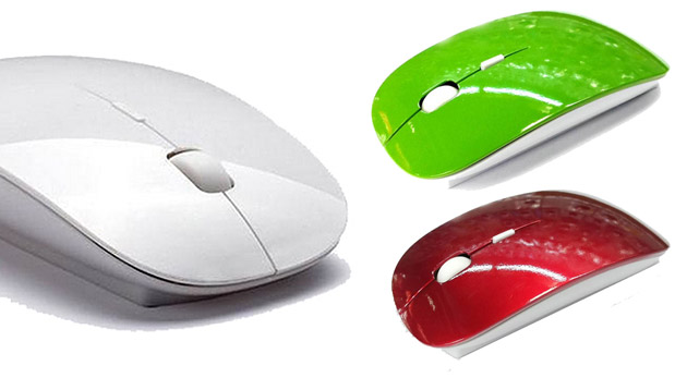 Ultra tenká dizajnová bezdrôtová počítačová myš. Na výber v 6 pestrých farbách.