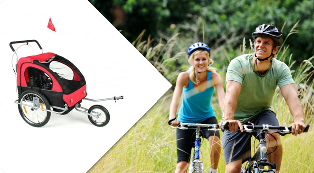 Praktický prívesný vozík za bicykel pre dve deti. 