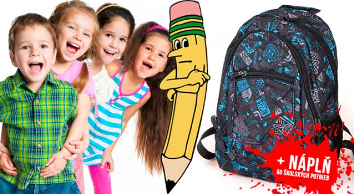 Školský batoh s náplňou 60 školských a písacích potrieb za skvelú cenu.