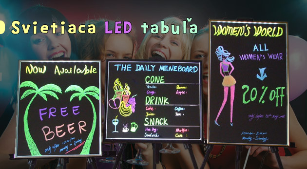 Svietiaca LED tabuľa na písanie so stojanom.