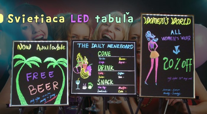 Svietiaca LED tabuľa na písanie so stojanom.
