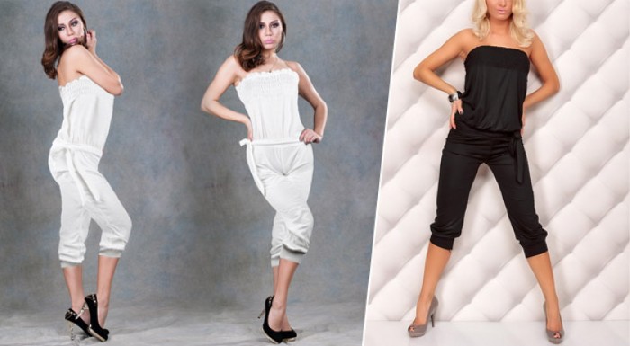 Štýlový dámsky overal v čiernej alebo bielej farbe.