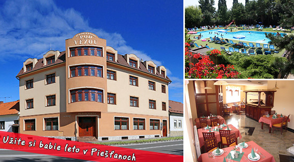 Užite si babie leto v centre Piešťan už od 44,90€ na 3 alebo 4 dni. Novozrenovovaný trojhviezdičkový Hotel Pod Vežou - polpenzia, wellness, uvítací drink a vstup do bazéna v hoteli Linea grátis