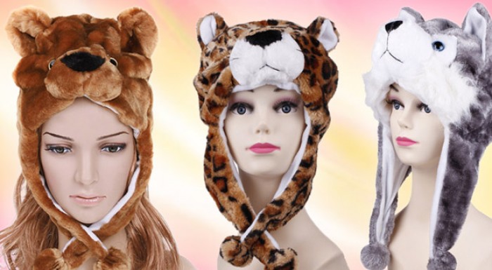 Zimná čiapka so zvieracim motívom: vlk, medveď, tiger.