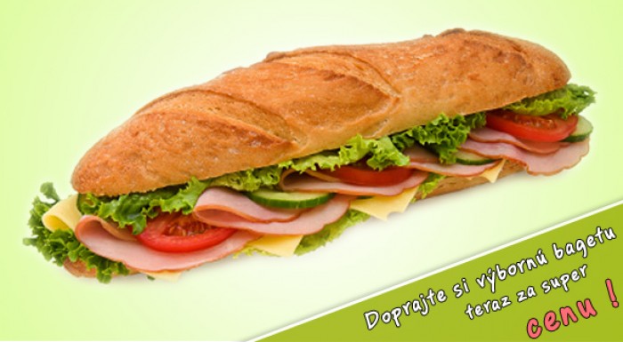 1,14€ za chutnú čerstvú zapečenú bagetu! Šunková, syrová alebo šunkovo - syrová zapečená bageta v bagetérii Gateway.