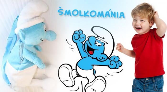 Detský batôžtek s postavičkou na motívy obľúbenej rozprávky Šmolkovia.