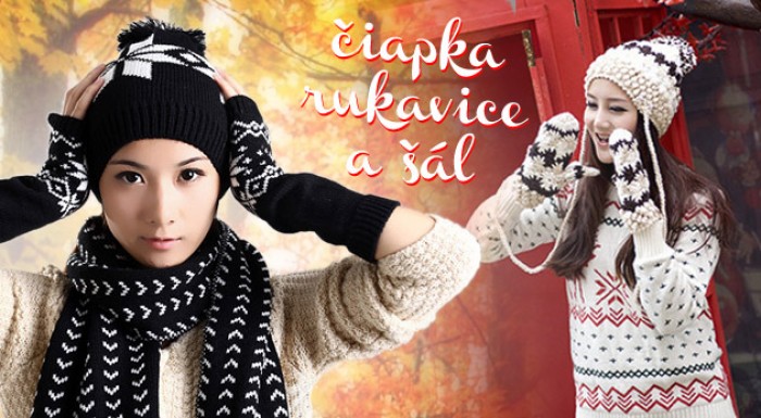 Štýlová dámska čiapka, rukavice a šál. Skvelý set na zimu.