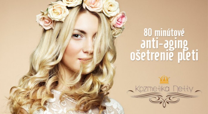 80 minútové anti-age ošetrenie pleti s AHA peelingom, hĺbkovou hydratáciou, kolagénom a masážou.