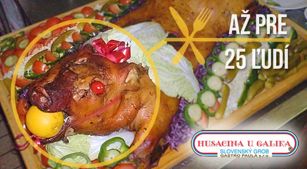 Vynikajúce pečené prasiatko s oblohou a prílohami až pre 20 osôb. Delikátne jedlo v reštaurácii u Galika s možnosťou vziať so sebou alebo dovozom až k vám.