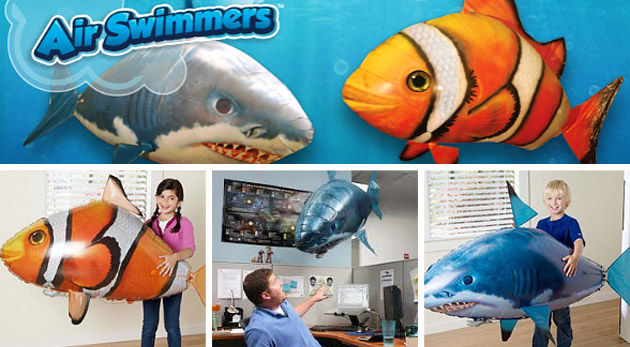 Originálna lietajúca ryba Air Swimmers® na diaľkové ovládanie. Na výber Nemo alebo žralok aj s možnosťou výhodnej kúpy s héliom.