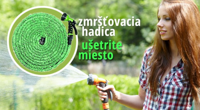 Záhradná hadica s nastaviteľnou pištoľou a adaptér