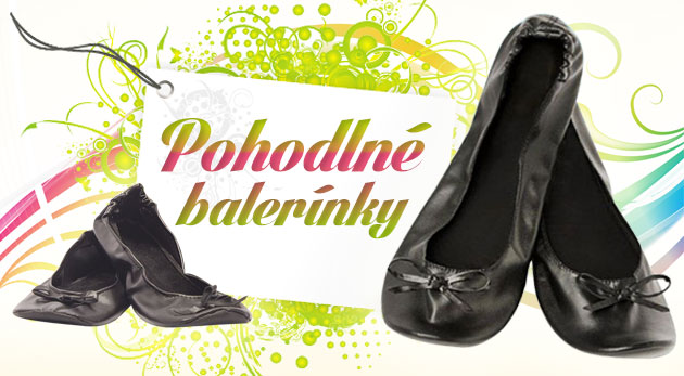 Dámske čierne balerínky s prenosnou taštičkou