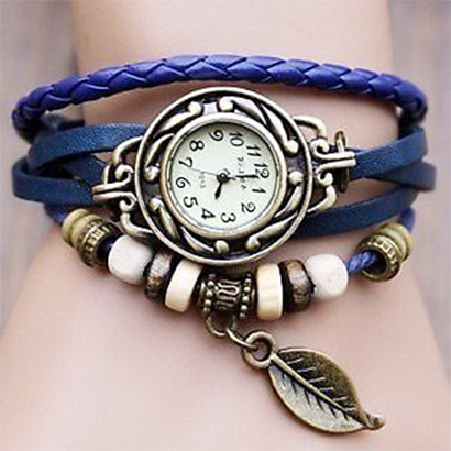 Retro hodinky s listom, farba modrá