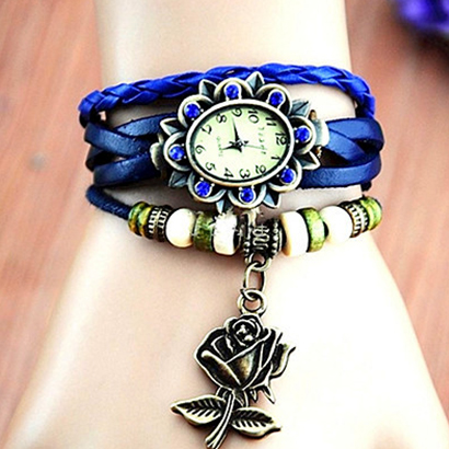 Retro hodinky s ružou, farba modrá