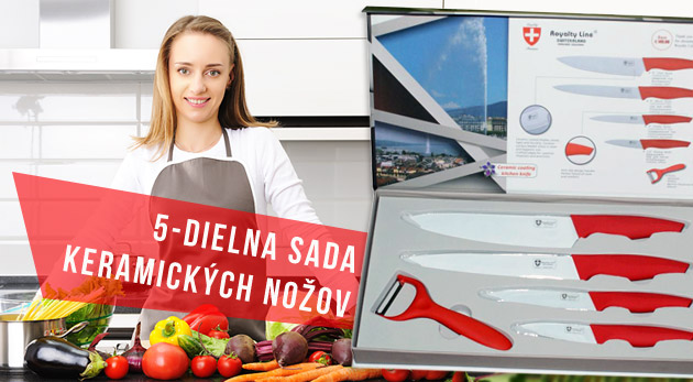 Sada štyroch nožov a škrabka s keramickým povrchom