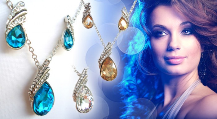 Trojdielny set - náušnice, prívesok a retiazka 