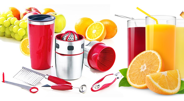 Odšťavovač a sada na dekoráciu ovocia a zeleniny