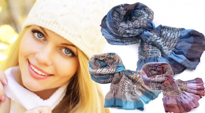 Dámsky preplietaný a žabkovaný šál