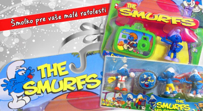 Figúrka Šmolka a hračka (detský fotoaparát alebo jojo)